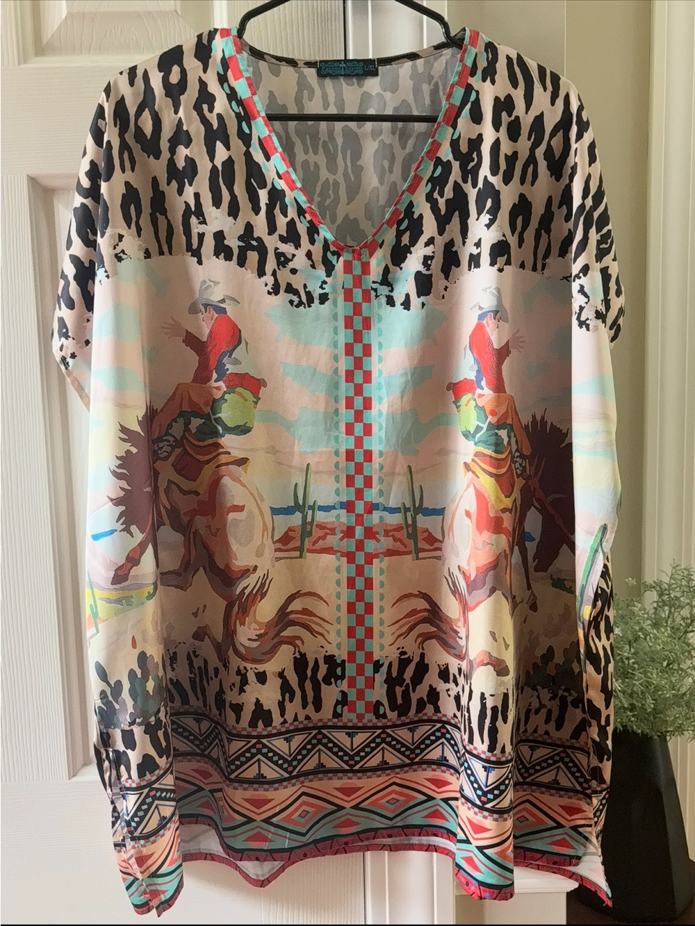Woman's Western Print V-Neck Top